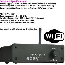 Outdoor Wi Fi Speaker Kit 4x 60W Black IP44 Stereo Amplifier Garden BBQ Party
