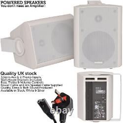 Pair of White 60W Powered/Active Wall Speakers Satellite Stereo Home Cinema HiFi