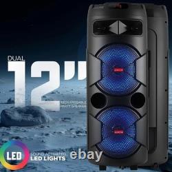 Party Bluetooth Speaker Dual 12'' Subwoofer LOUD Heavy Bass Stereo Sound FM TWS