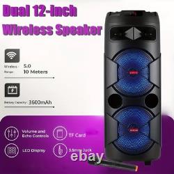 Party Bluetooth Speaker Dual 12'' Subwoofer LOUD Heavy Bass Stereo Sound FM TWS