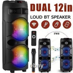 Party Bluetooth Speaker Dual 12'' Subwoofer LOUD Heavy Bass Stereo Sound with Mic