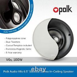 Polk Audio V6s Ceiling Speaker 100W 6.5 inch Slimline Stereo In-Ceiling Premium