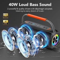 Portable Bluetooth Speaker with Handle, 40W Powerful Stereo Sound with Dual Bass