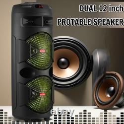 Portable Dual 12 Inch Bluetooth Speaker Loud Stereo Sound System FM AUX TF TWS