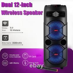 Portable Dual 12 Inch Bluetooth Speaker Loud Stereo Sound System FM AUX TF TWS
