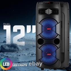 Portable Dual 12 Inch Bluetooth Speaker Loud Stereo Sound System FM AUX TF TWS