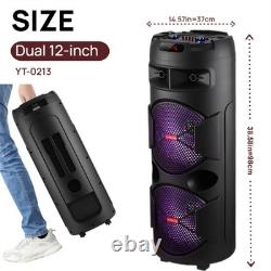 Portable Dual 12 Inch Bluetooth Speaker Loud Stereo Sound System FM AUX TF TWS