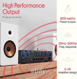 Pyle Bluetooth Stereo Amplifier Wireless 800W 4-Channel Audio Receiver with Mi