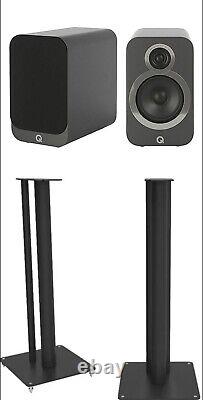 Q Acoustics 3020i Bookshelf Speakers Carbon Black & 3000i Matching Black Stands