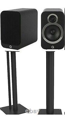 Q Acoustics QA3526 3020i Speakers in Carbon Black & 3000i Matching Black Stands