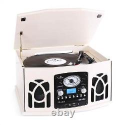 Retro Record Player Turntable Stereo Speakers Audio CD MP3 USB Tape Radio Cream