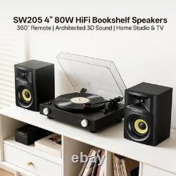 Sanyun SW205 80W Bluetooth 5.4 Powered Bookshelf Speakers HiFi Stereo Pair Black