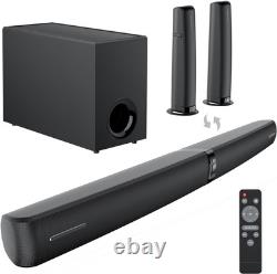Sound Bar with Subwoofer for TV, 2 in 1 Detachable 120W Soundbar Speaker with De
