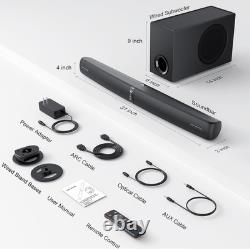 Sound Bar with Subwoofer for TV, 2 in 1 Detachable 120W Soundbar Speaker with De
