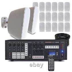 Wall Mounted Sound System 6-Zone Matrix 18 x 4 White Speakers Commercial Audio
