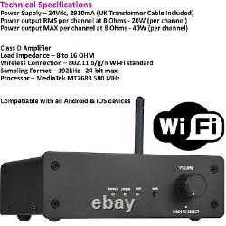 WiFi Wall Speaker Kit 4 Zone Stereo Amp & 8x 70W Black Wall Background Music