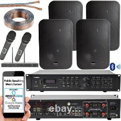 Wireless Microphone Public Address System 4x Black 200W Wall Speakers 800W Amp