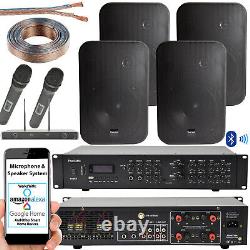 Wireless Microphone Public Address System 4x Black 200W Wall Speakers 800W Amp