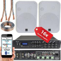 1600w Bluetooth Sound System 16x 200w White Wall Speaker 8 Zone Matrix Amplificateur