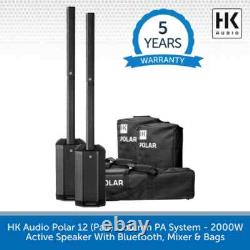 2 x Système de sonorisation colonne portable HK Audio Polar 12 2000W actif Bluetooth avec sacs