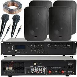 400w Bluetooth Sound System 4x Black Wall Speakers School Hall Voix Et Musique Kit