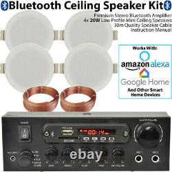 Bluetooth Ceiling Music Kit Pro Amp Et 4 Haut-parleurs À Faible Profil Stéréo Hifi Sound