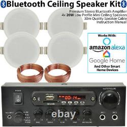 Bluetooth Ceiling Music Kit -pro Amp & 4 Haut-parleurs Profil Bas- Stereo Hifi Sound