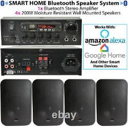 Bluetooth Sound System 4x Noir 200w Haut-parleurs Muraux 2 Canaux Stéréo Amplificateur
