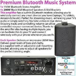 Bluetooth Sound System 4x Noir 200w Haut-parleurs Muraux 2 Canaux Stéréo Amplificateur
