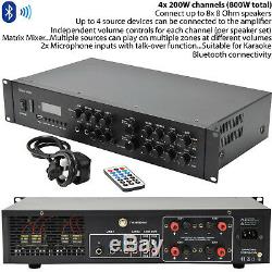 Bluetooth Stéréo Sound System Noir 200w Parleur Mural Chaîne Hifi Mixer Amp