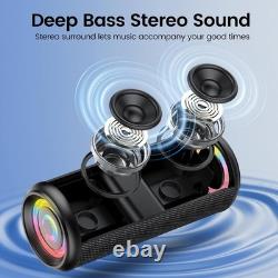 Enceinte Bluetooth Portable Son Stéréo, Bluetooth 5.4, Étanche, 4 Lumières RGB
