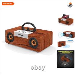Enceinte Bluetooth Rétro 50W en Bois Sans Fil, 12H d'Autonomie & Son Stéréo 360°