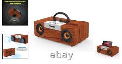 Enceinte Bluetooth Rétro 50W en Bois Sans Fil, 12H d'Autonomie & Son Stéréo 360°