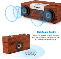 Enceinte Bluetooth Rétro 50W en Bois Sans Fil, 12H d'Autonomie & Son Stéréo 360°