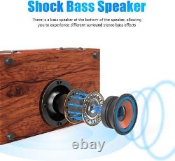 Enceinte Bluetooth Rétro 50W en Bois Sans Fil, 12H d'Autonomie & Son Stéréo 360°