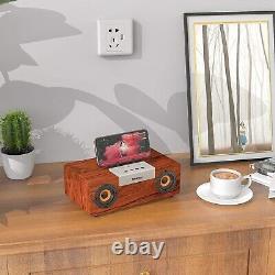 Enceinte Bluetooth Rétro 50W en Bois Sans Fil, 12H d'Autonomie & Son Stéréo 360°