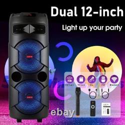 Haut-parleur Bluetooth de fête avec double subwoofer de 12'' - Son stéréo puissant avec basses lourdes et micro