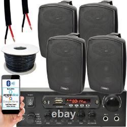 Kit de haut-parleurs Bluetooth d'extérieur 4x 60W Amplificateur stéréo noir Fêtes BBQ au jardin