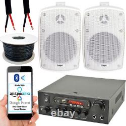 Kit de haut-parleurs Bluetooth extérieurs 2x 60W Amplificateur stéréo blanc pour jardin et fêtes BBQ