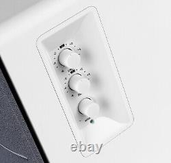 Plateau tournant Audio-Technica AT-LP60X et enceintes blanches Edifier R1280T