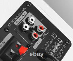 Plateau tournant Audio-Technica AT-LP60X et enceintes blanches Edifier R1280T