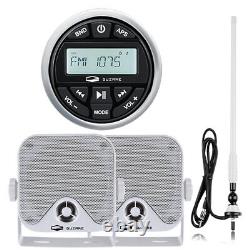 Radio marine étanche stéréo Bluetooth avec haut-parleurs en boîte de 4 pouces et antenne.