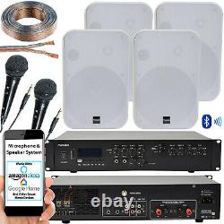 Système De Son Bluetooth 400w 4x Blanc 200w Haut-parleur Mural Karaoke Amp & Microphones