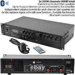 Système audio Bluetooth 400W 4x enceinte murale noire 200W Ampli karaoké et microphones