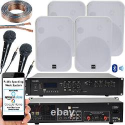 Système audio Bluetooth de 400W avec 4 haut-parleurs muraux blancs - Kit voix et musique pour salle d'école.