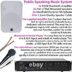 Système audio Bluetooth de 400W avec 4 haut-parleurs muraux blancs - Kit voix et musique pour salle d'école.